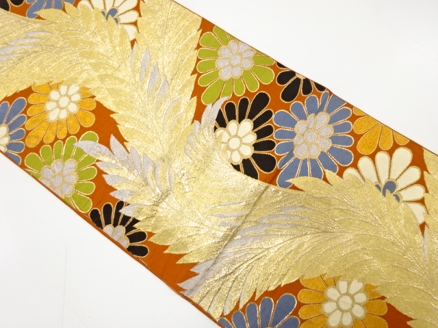 JAPANESE KIMONO / ANTIQUE FUKURO OBI / SILK / WOVEN PLANTS